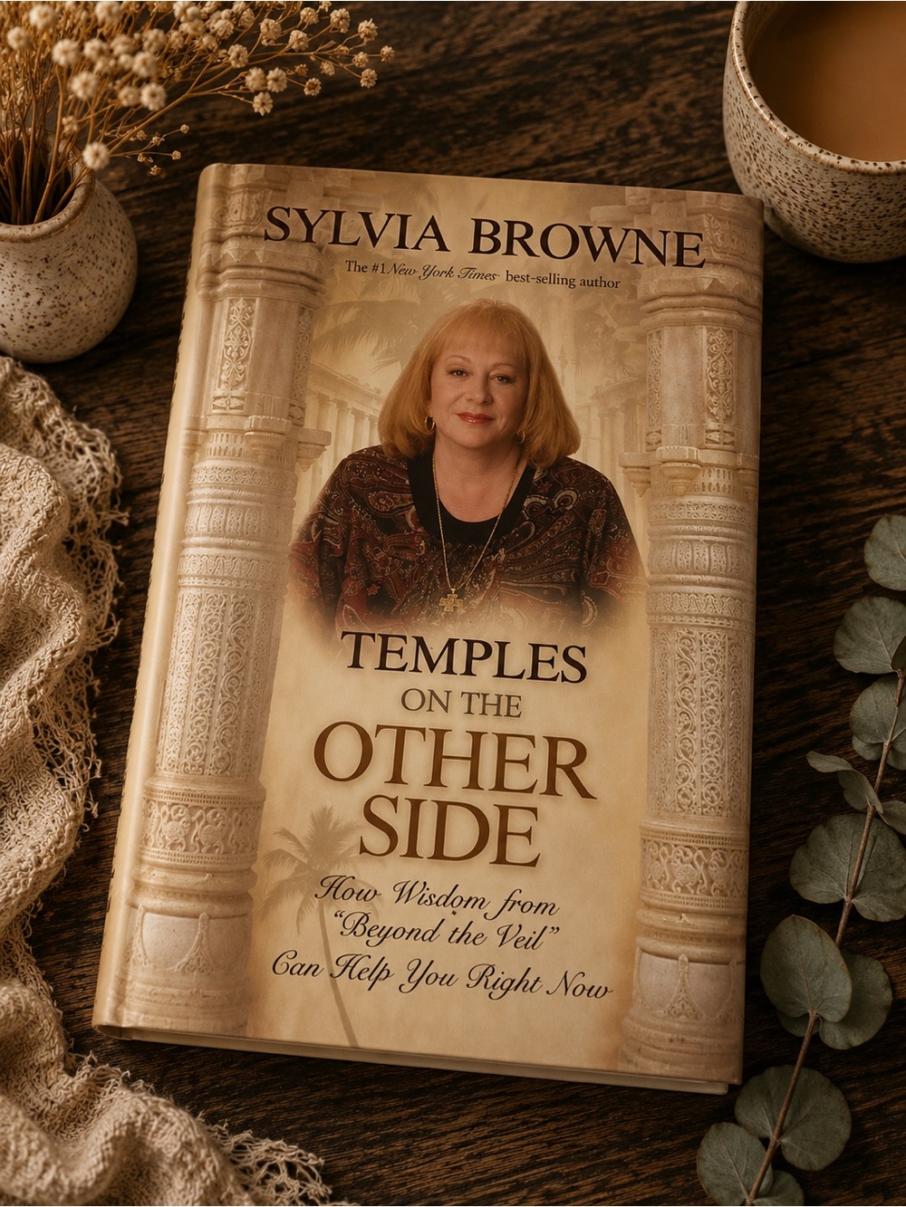 Temples on the Other Side by Sylvia Browne Hardcover Book Beige Cover